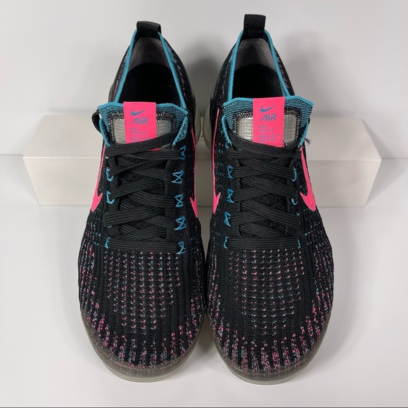 NIKE AIR VAPORMAX FLYKNIT 3 BLACK HYPER PINK BALTIC BLUE WOMENS RUNNING SHOES SI - Picture 2 of 10